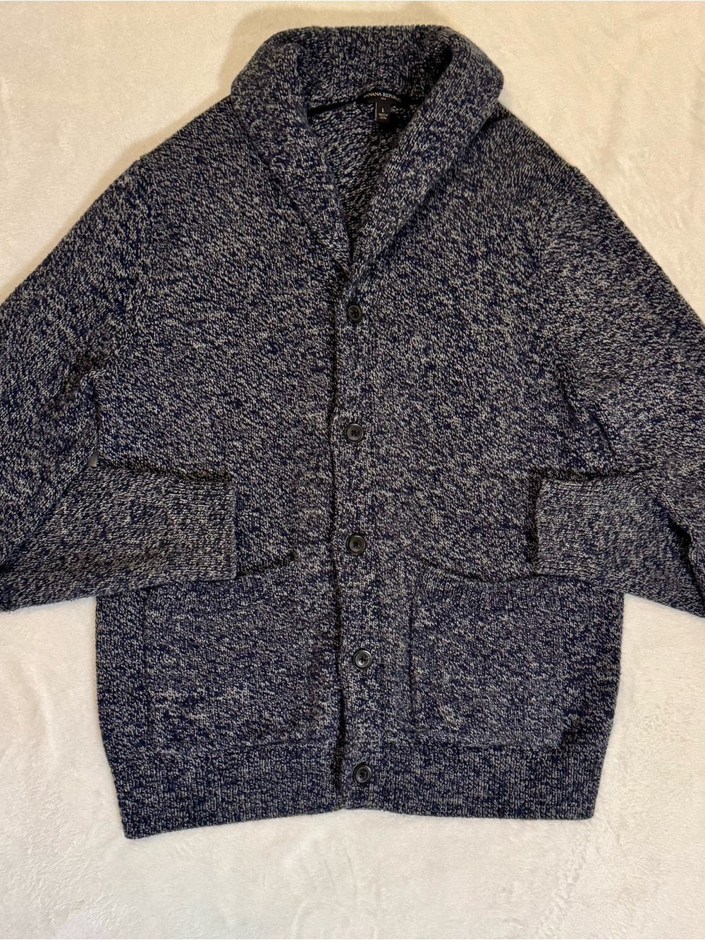 Banana Republic Navy Marled Shawl-Collar Button Cardigan